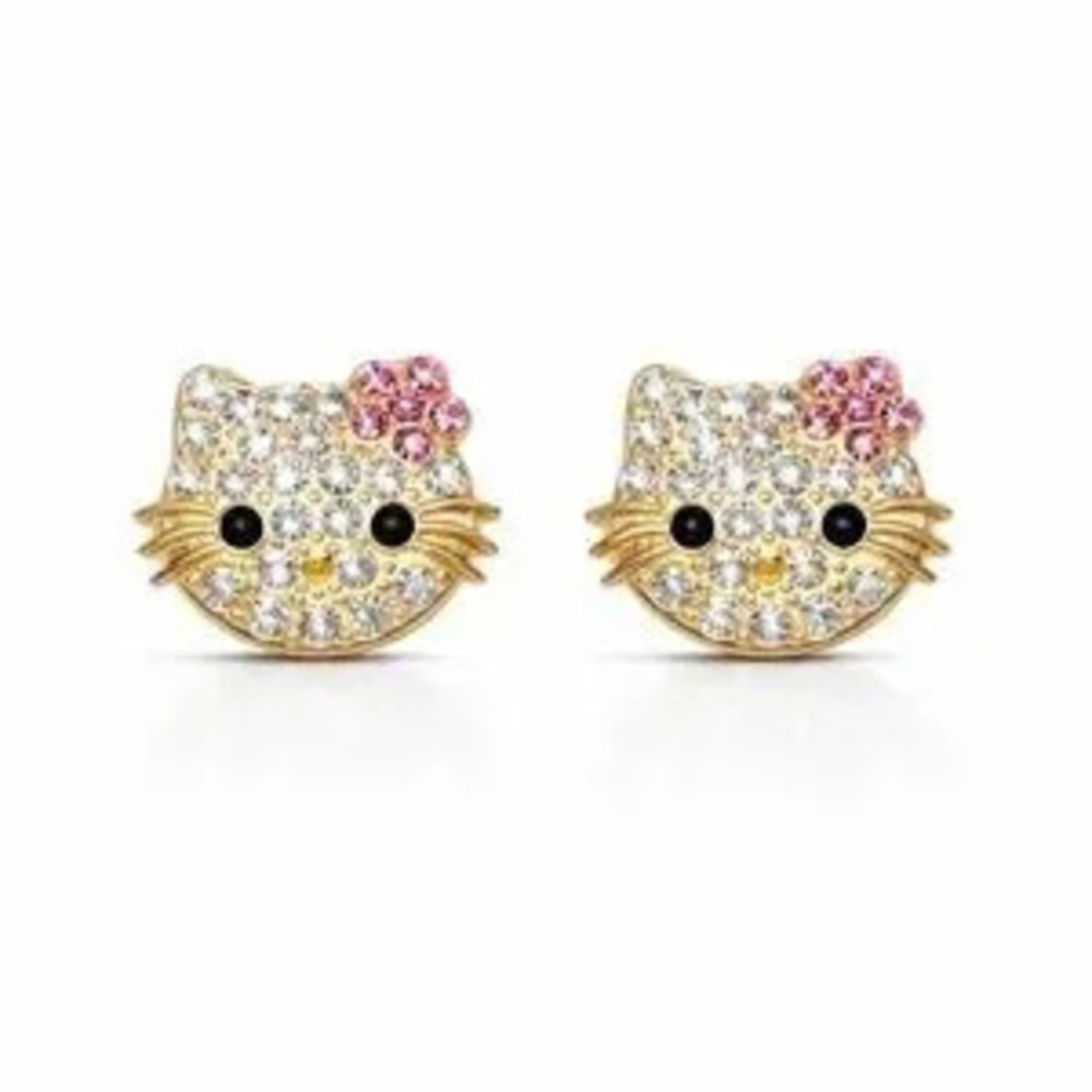 Gold and Pink Cat Face Earrings